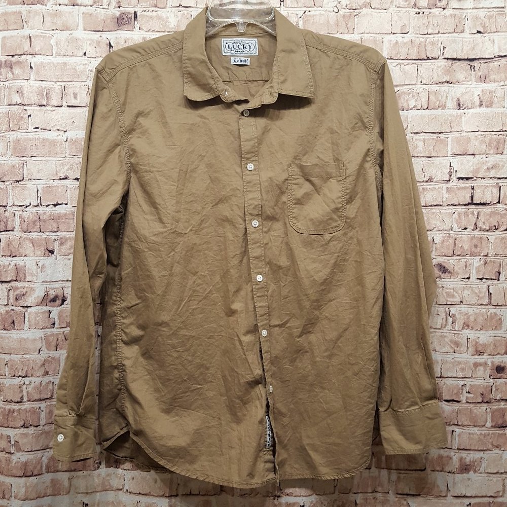 Lucky Brand Shirt Long Sleeve Button Down TAN Size Large